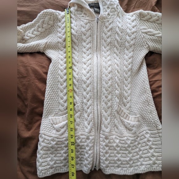 Inis Crafts Ireland Merino Wool Fisherman Zip Front Hooded Cardigan Swea… - Picture 6 of 12